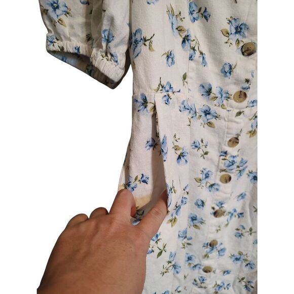 Old Navy Women's Size Medium White Blue Floral Babydoll Mini Dress - Picture 4 of 9